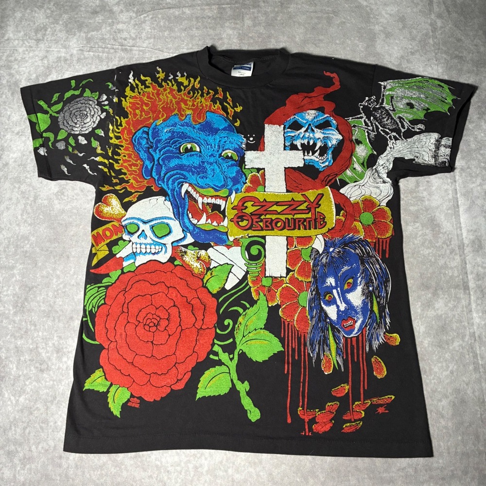 Modern reprint Ozzy Osbourne Tattoo AOP GRAIL t- Shirt Mens Large single stitch